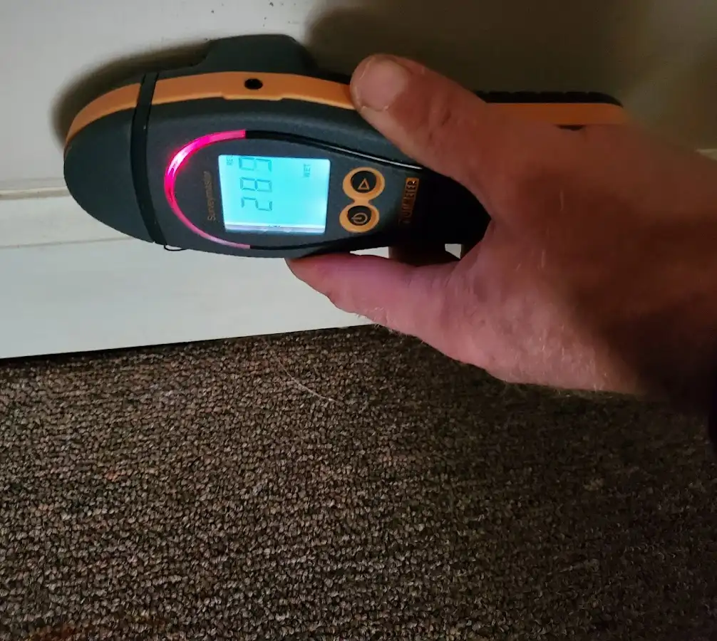 Moisture detection at baseboard during Storm Damage Restoration in Saugerties